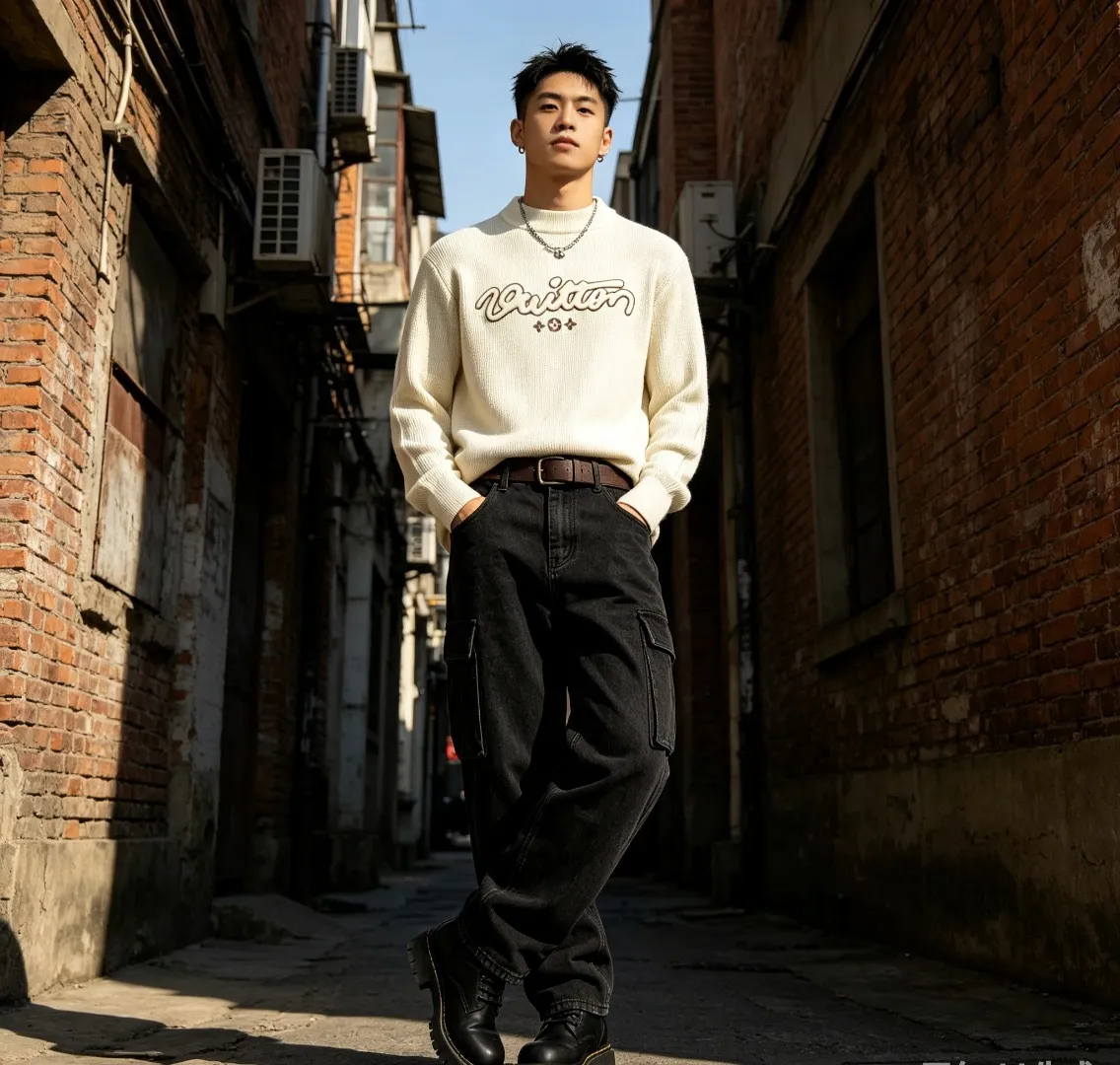 Louis Vuitton/Louis Vuitton signature flocked letter crew neck sweater